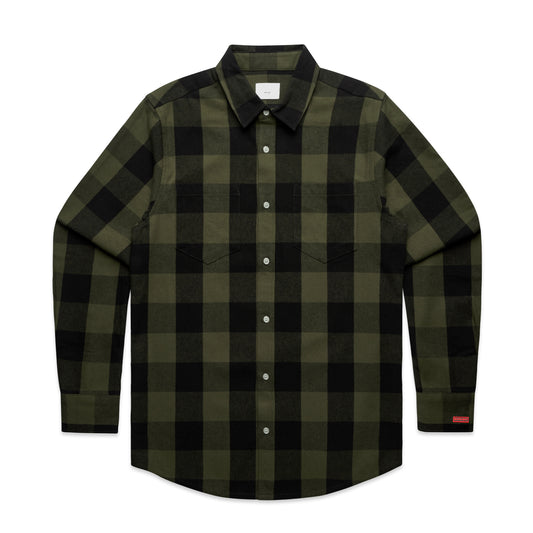 Green and black Blood Run Flannel checkered shirt