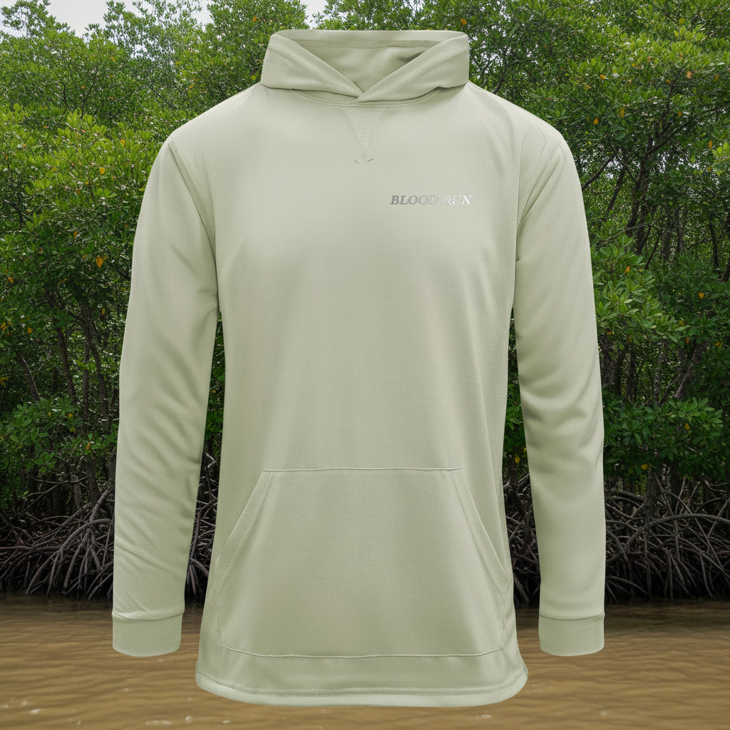 Light green hoodie with BLOOD RUN FISHING logo