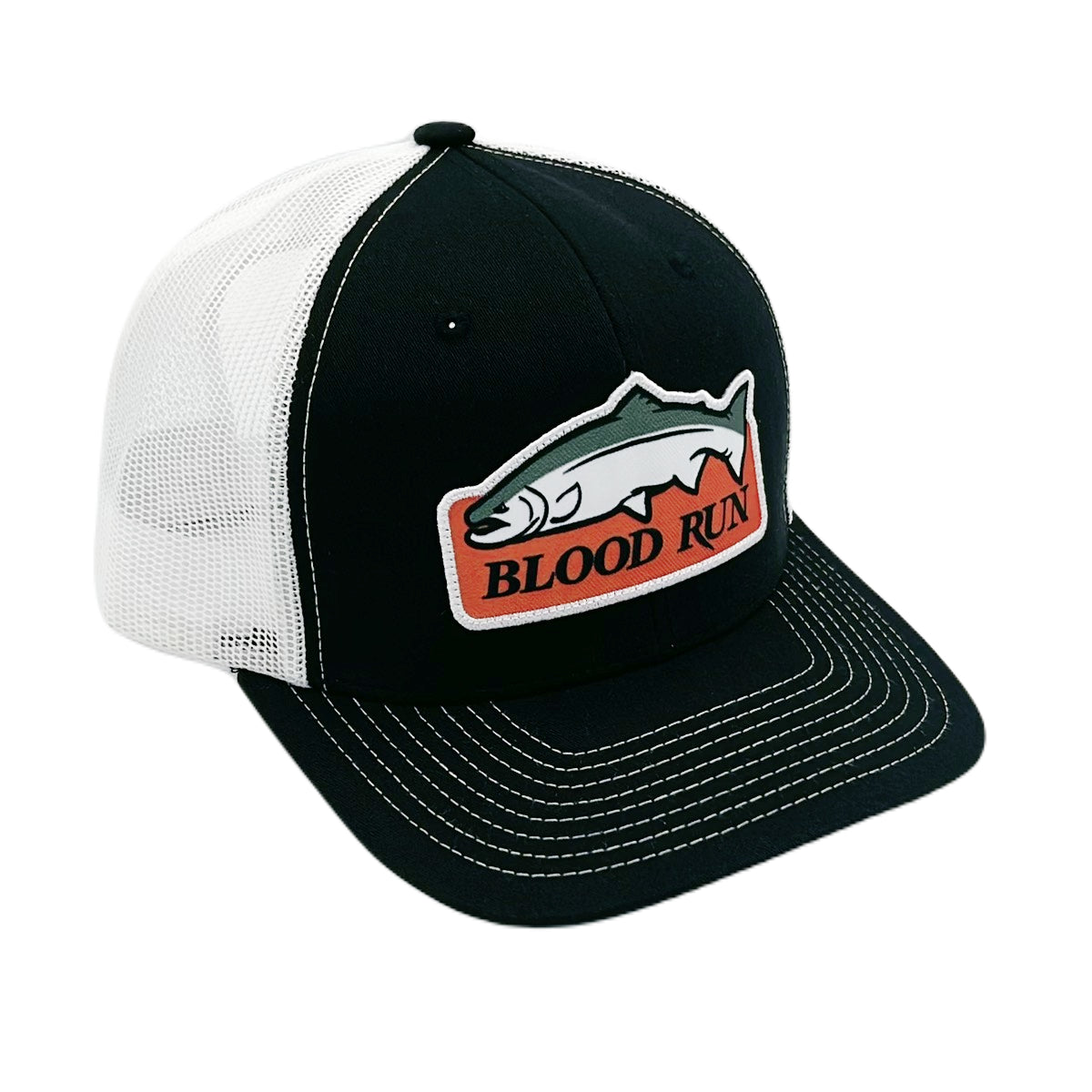 Black White Mesh Snapback Trucker Fishing Hat Blood Run Fishing