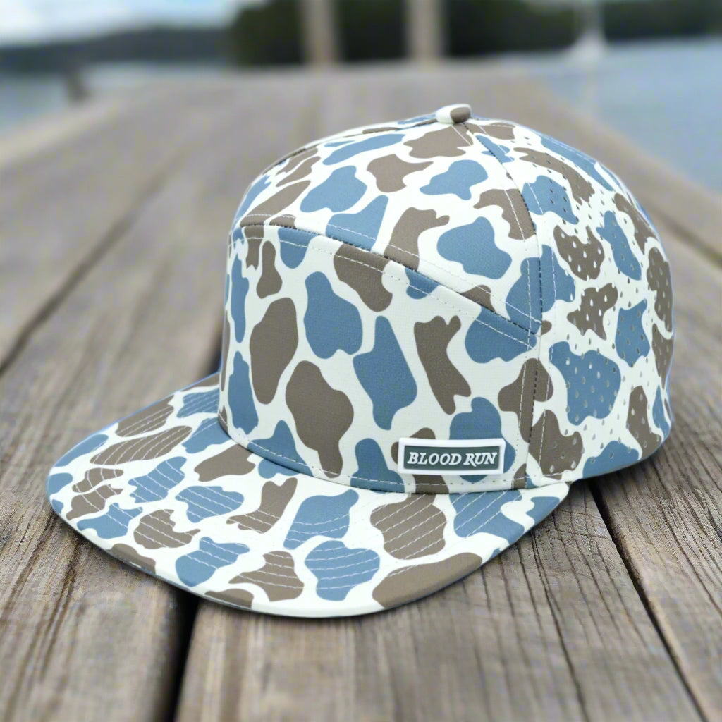 Decoy Blue Camo Premium Snapback Fishing Trucker Hat Blood Run