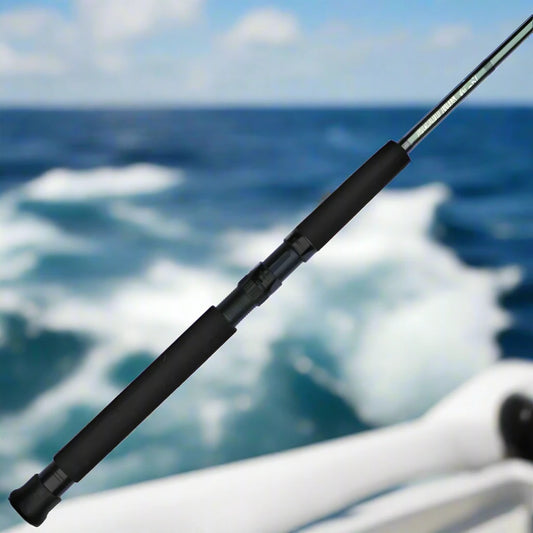 Downrigger trolling fishing rod for Great Lakes Salmon and Trout with EVA Foam handle, locking gimbal butt cap with rubber cover to protect anglers, graphite reel seat for downrigger fishing reels .