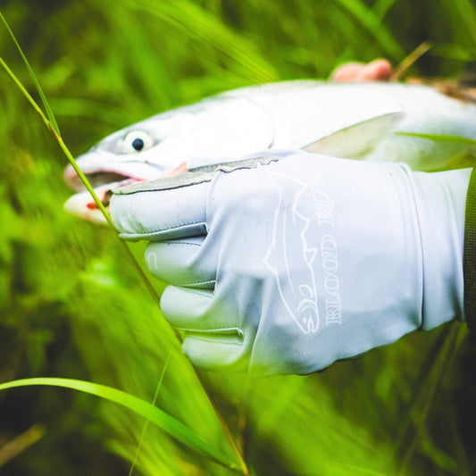 UPF 50 Grey Fishing Gloves with Leather Palms
