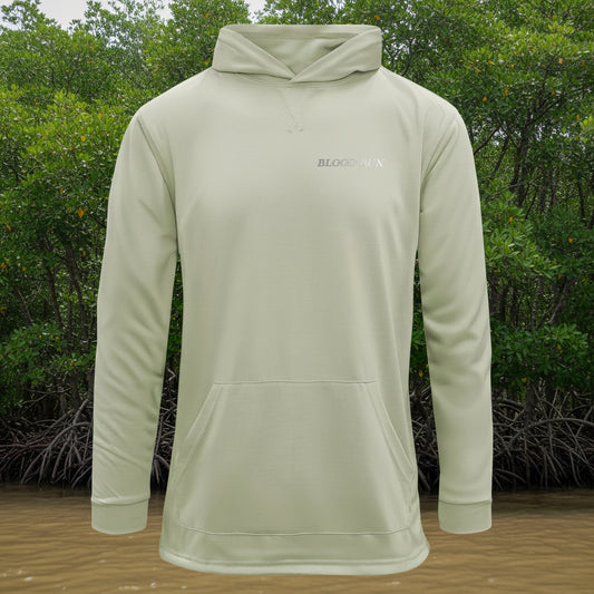 Light green hoodie with BLOOD RUN FISHING logo