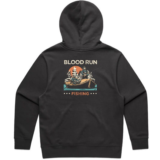 Blood Run Raft Steelhead Driftboat Fishing Fleece Hoodie