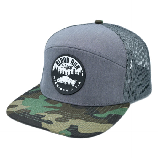 Heather gray green army camo snapback trucker Blood Run Fishing hat