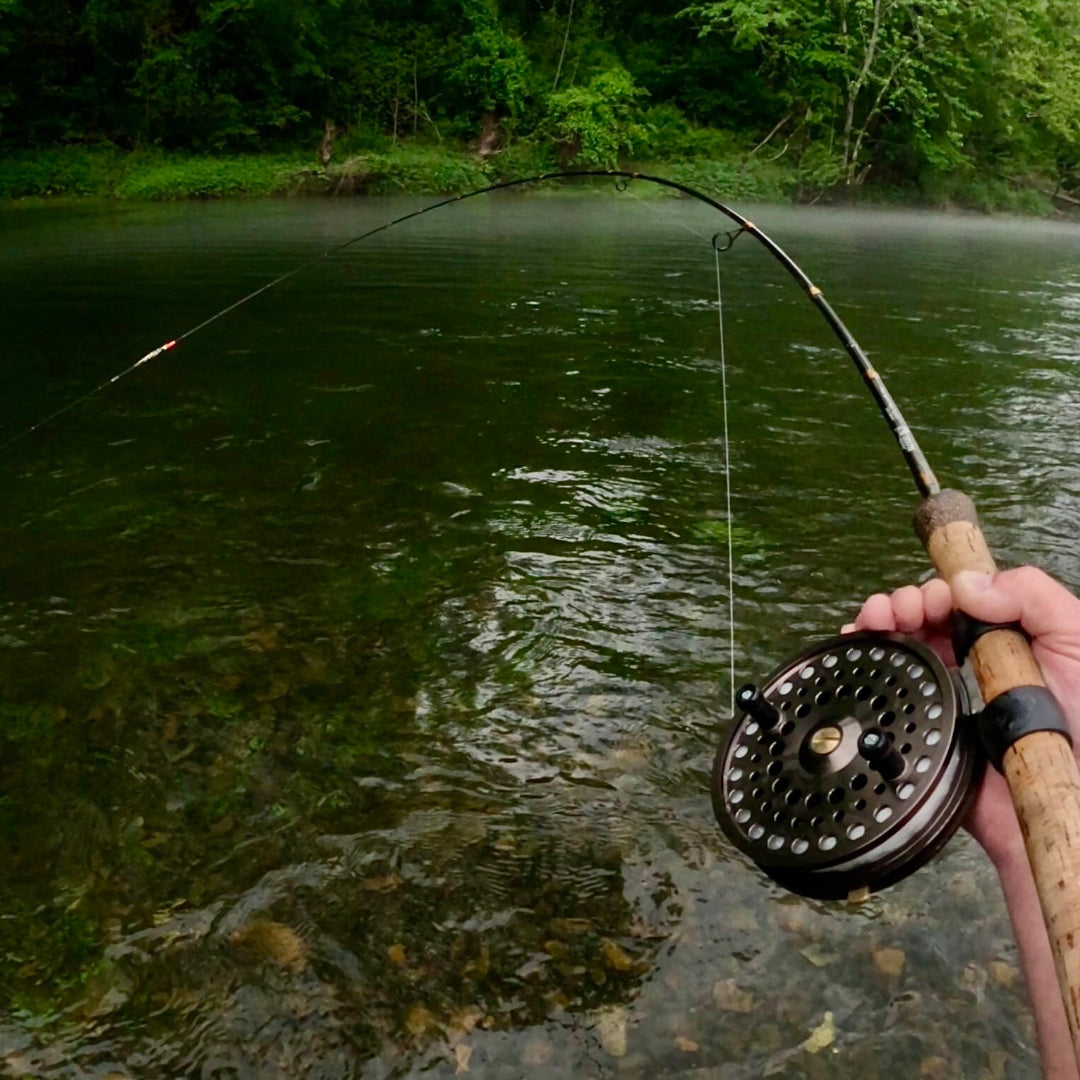 centerpin reel on fly rod PINLAND 3WT ULTRALIGHT TROUT KENAI EDITION CENTERPIN COMBO